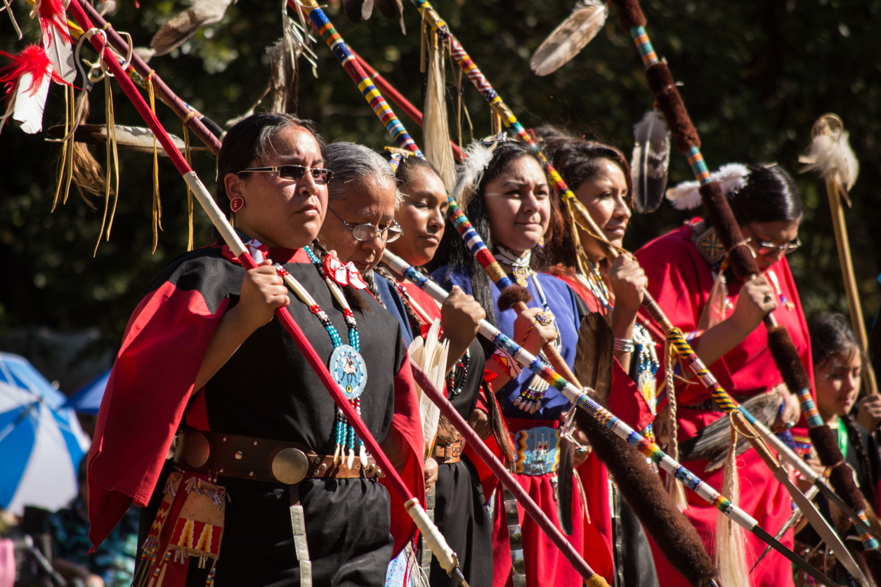 Anadarko, Oklahoma, U.S.A.  - October 11, 2015: Women dancing at the Kiowa Blackleggings Warrior Society Pow-wow.